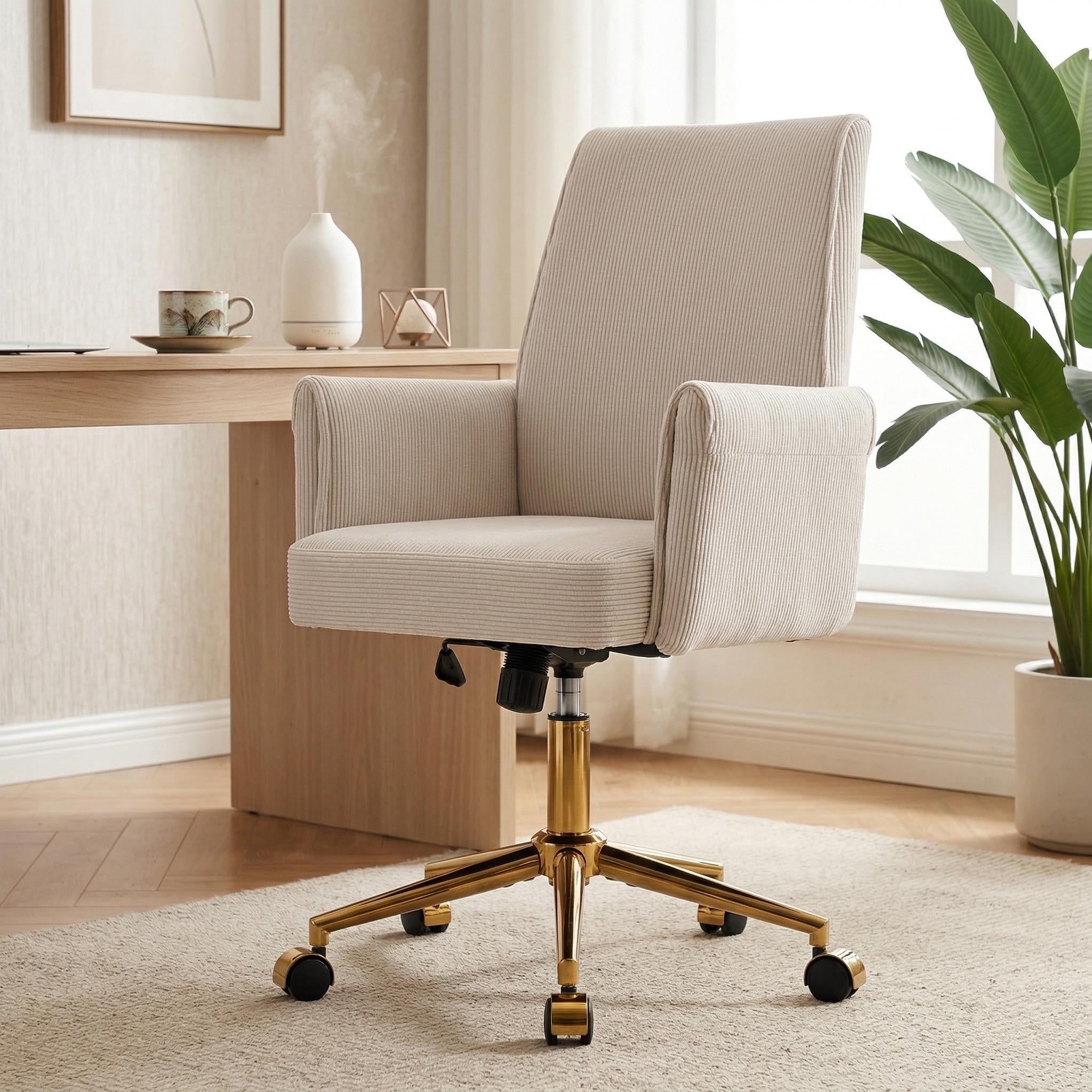 Homy Casa Upholstered Office Chair with Wheels, Adjustable Swivel Vanity Chair for Home Office