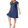 thumbnail image 4 of Agnes Orinda Women's Plus Size Keyhole Ruffle Shoulder Flared Sleeveless Midi Dress 4X Blue, 4 of 6