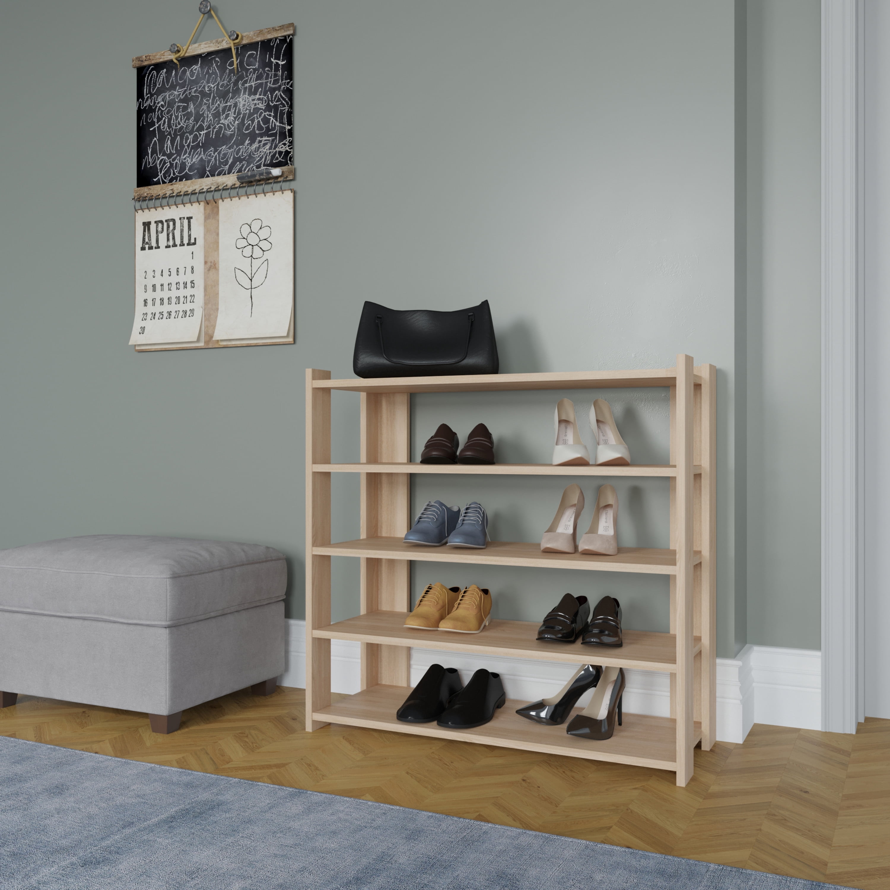Ada Home Decor Furniture 4 Tier 16 Pair Oak Gordon Modern Shoe Rack