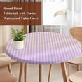 thumbnail image 4 of Yellow Pink Stripe Round Tablecloth, Fitted Table Cover with Elastic for 55"-60" Round Tables, Vertical Striped Gradient Geometric Table Cloth Outdoor Indoor Dinning Party Waterproof Tablecloths, 4 of 7