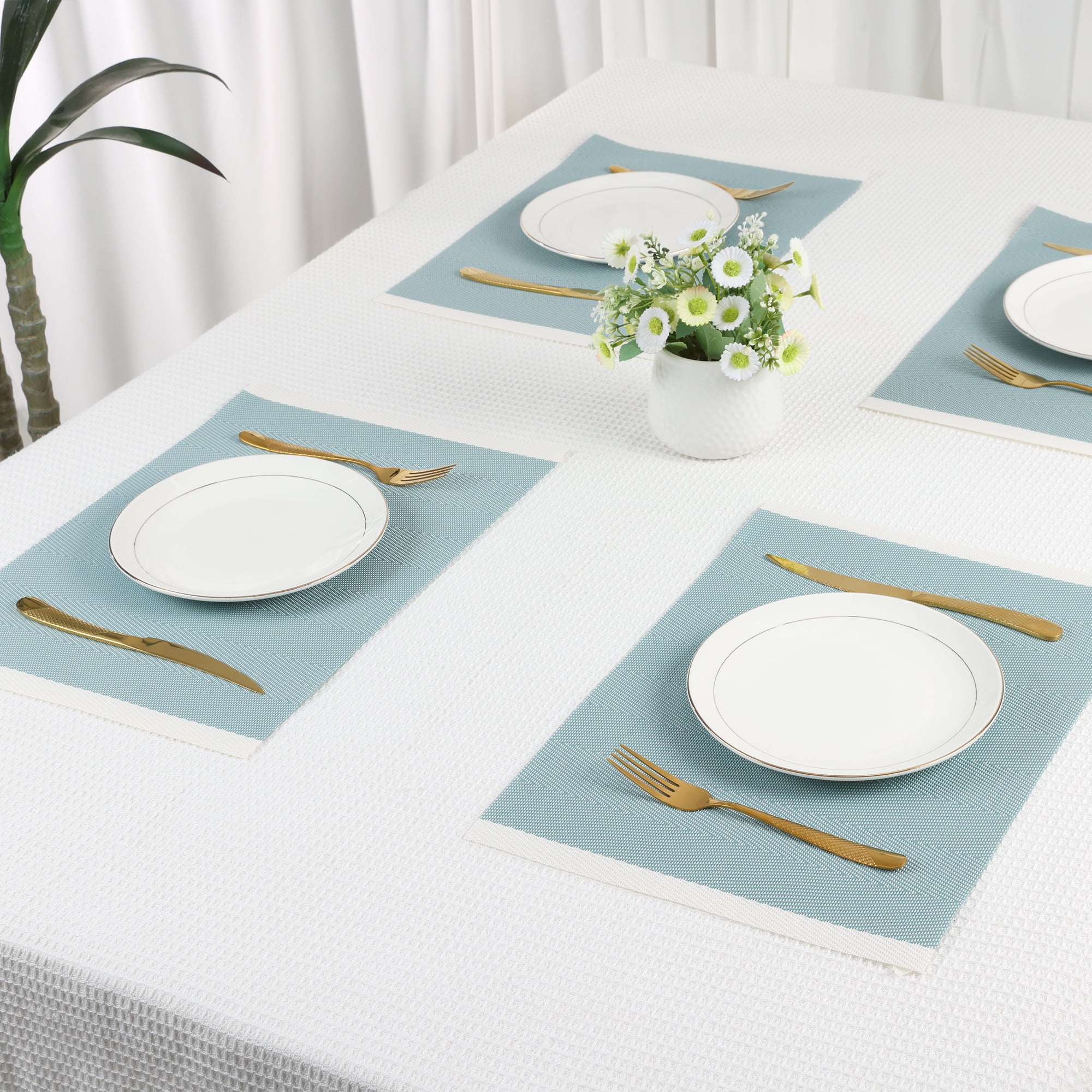 Unique Bargains Set of 6 Placemats for Kitchen Dining Table Decor Washable Blue
