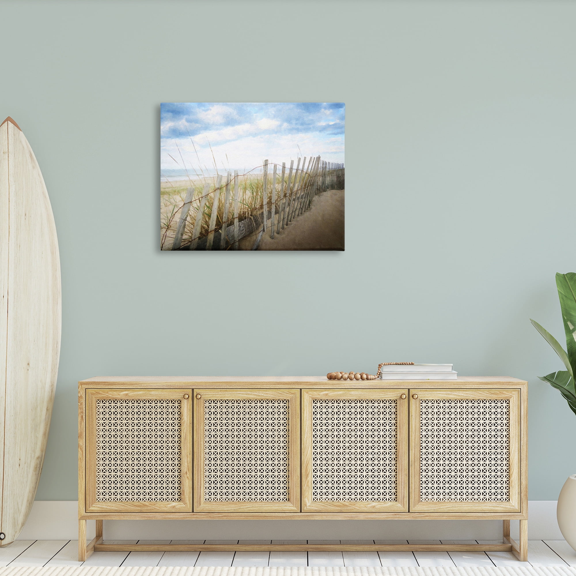 Stupell Industries Summer Beach Fence Landscape Painting Gallery Wrapped Canvas Art Print Wall Art, 40 x 30
