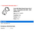 thumbnail image 2 of Front ABS Wheel Speed Sensor Set 2 Piece - Compatible with 2000 - 2001 INFINITI I30, 2 of 2