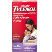 (2 pack) Infants' Tylenol Pain Reliever-Fever Reducer, Oral Suspension, Grape Flavor, 1 oz