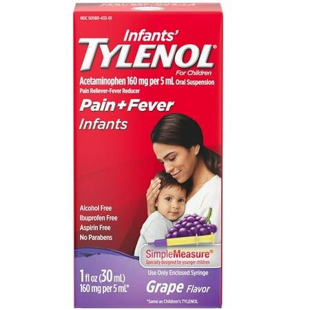 (2 pack) Infants' Tylenol Pain Reliever-Fever Reducer, Oral Suspension, Grape Flavor, 1 oz