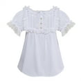 thumbnail image 2 of Ichuanyi Womens Summer Lace Tops Short Puff Sleeve Casual Blouses Eyelet Crew Neck Button Down Shirts, 2 of 8