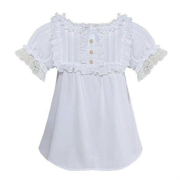 Youyipin Womens Tops Victorian Blouse Womens Gothic Shirt Vintage Short Sleeve Lotus Ruffle Tops Summer Tops For Women