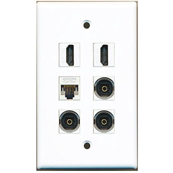 RiteAV - 2 HDMI 3 Port Toslink 1 Port Cat5e Ethernet White Wall Plate