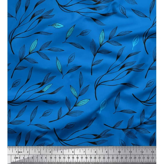 Soimoi Blue Rayon Fabric Curry Leaves Printed Fabric 1 Yard 58 Inch Wide