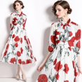 thumbnail image 1 of Dropshipping Nouvelle Robe Midi Décontractée d'Été et d'Automne avec Imprimé de Fruits, Nœud Papillon, Foulard à Col, Manches 3/4, Taille Empire, pour Femmes, Fête, Plage, 1 of 7
