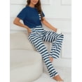 thumbnail image 5 of Loritta Lounge Set Womens 2 Piece Outfits Short Sleeve Round Neck Pajamas Striped Sleepwear Pants for Women S-2XL, 5 of 6