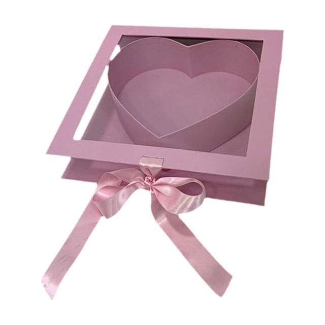 Caja de regalo con forma de corazón y flores para San Valentín, con tapa transparente, rellenable y creativa. Rosa