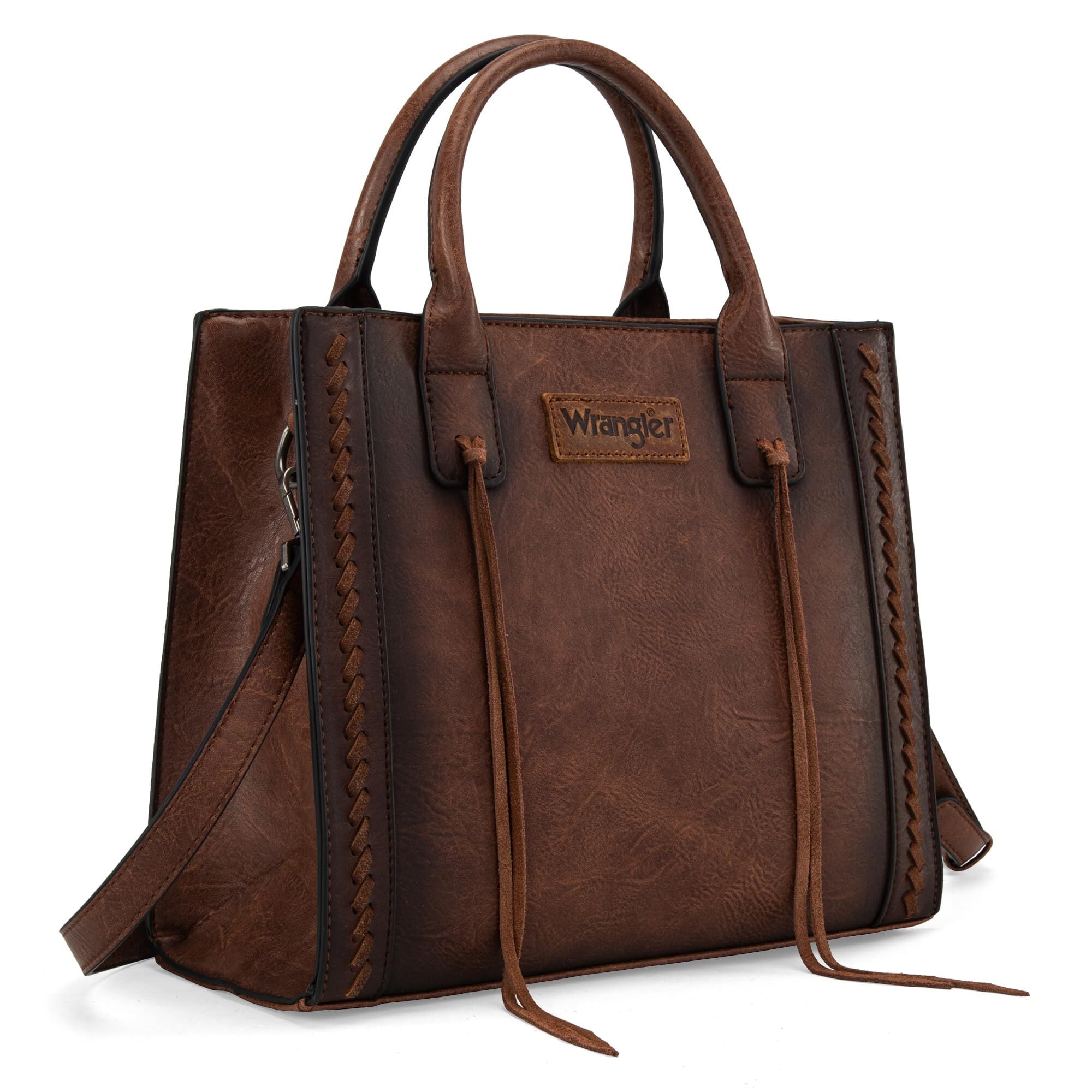 Wrangler Tote Bag for Women Western Cowhide Purse and Wallet Set, Dark Brown
