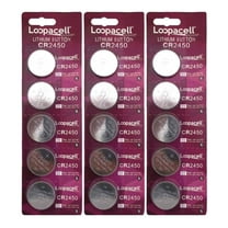 Loopacell CR2450 Lithium 3V Batteries, 5 on a card (3 Cards - 15 Batteries)