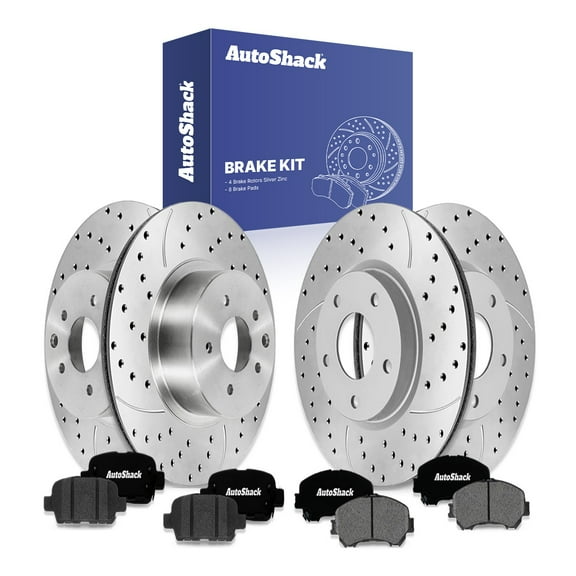 AutoShack Front Vented & Rear Vented Drilled & Slotted Silver Zinc Coated Brake Rotors   Ceramic Pads 12-PC Brake Kit Replacement for 2014-2019 Nissan Rogue SilverShield Pro