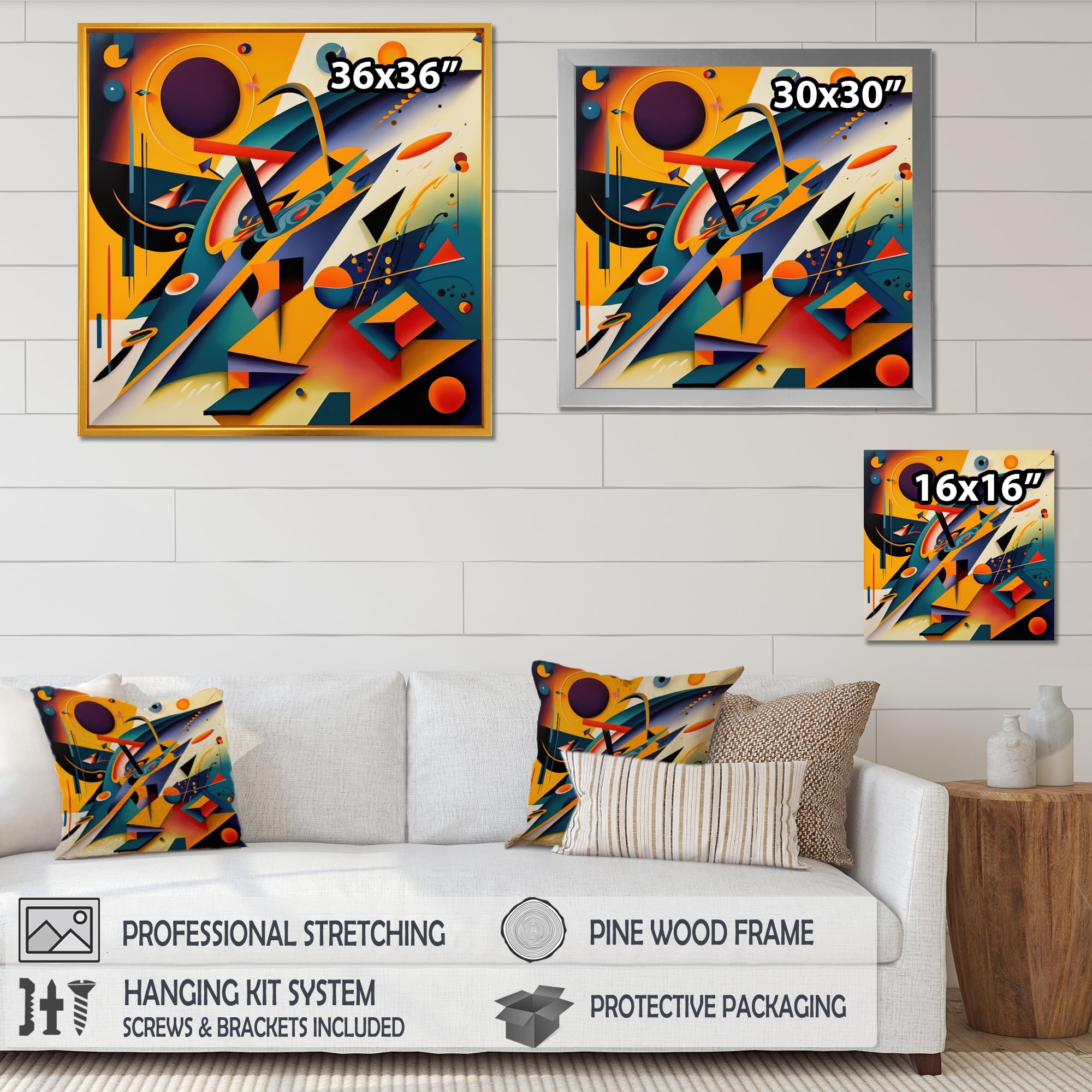 Designart Multicolor Geometric Orange Shapes II Canvas Wall Art