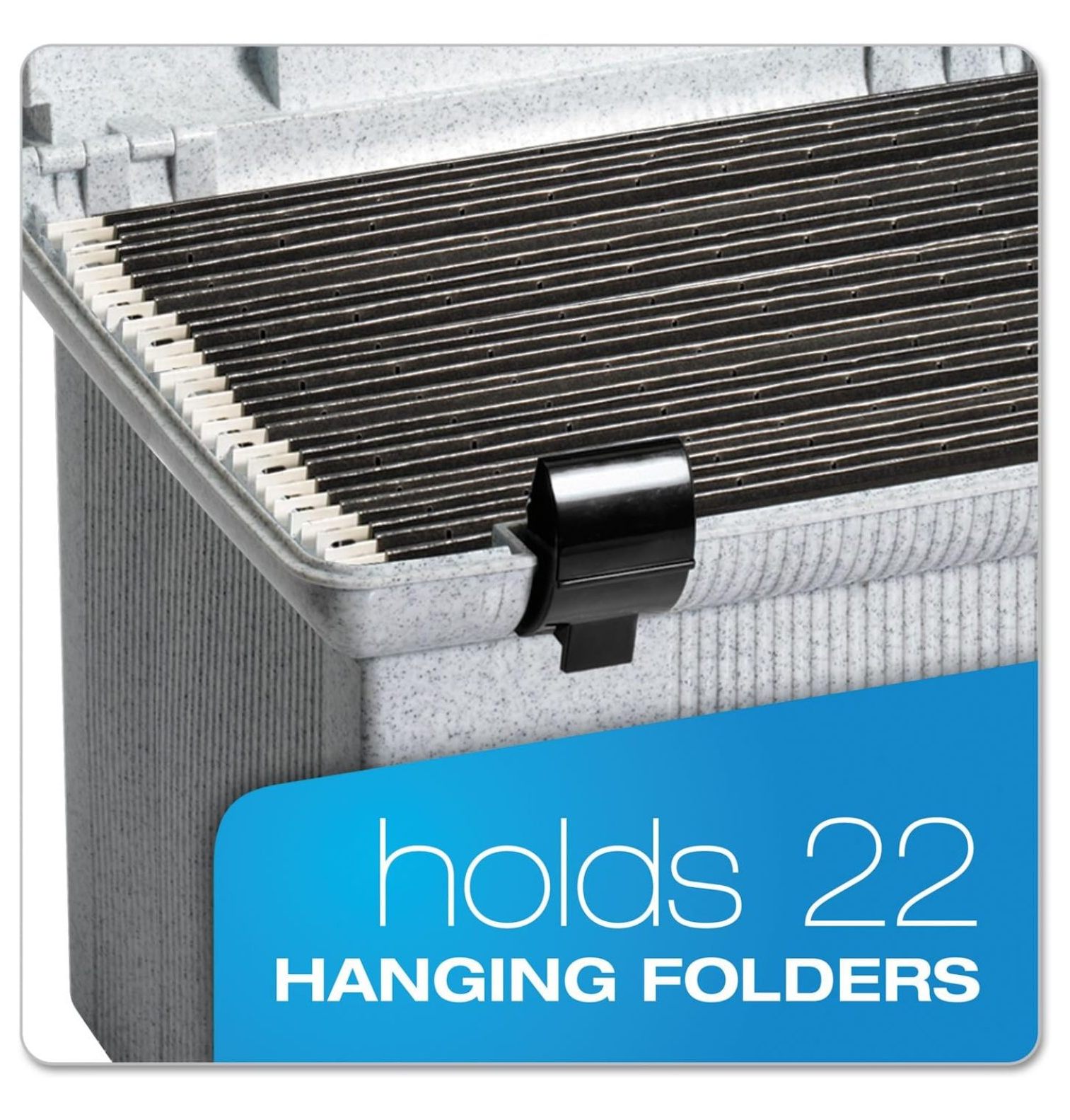 Portable File Box, 11x14x11.125", Granite - Letter Size Hanging Folder Storage - On-The-Go Document Organizer with Handle & 3 Hanging Folders 11"H x 14" W x 11 1/8" D