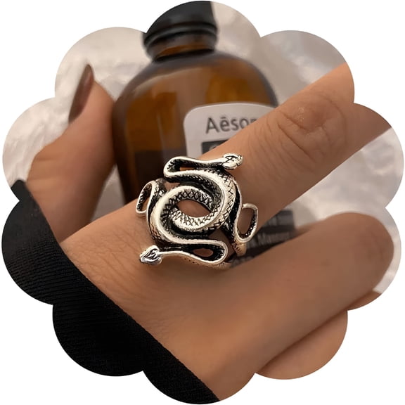 DESIGNICE Punk Medusa Snake Ring Snake Band Ring Silver Serpent Finger Ring Exaggerated Serpent Ring Halloween Snake Ring Adjustable Open Ring Jewelry for Women