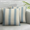 thumbnail image 3 of Nawypu  Decorative Farmhouse Throw Pillow Covers, Boho Textured Pillow Case, Beige with White &amp; Navy Blue Stitch Yarn Dyed Stripe Cushion Cover for Sofa Couch Living Room Cover ONLY, 3 of 5