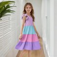 thumbnail image 5 of Lutiedan Girls Summer Dresses Ruffled Sleeve Casual Holiday Skate Twirl Dress Color Block Smocked Elastic Waist Tiered Midi Dress for 4-14 Years, 5 of 8