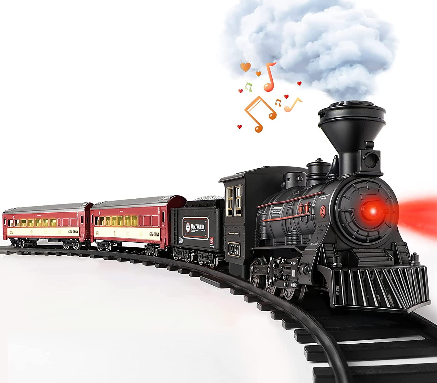 Beefunni Train Set, Metal Alloy Electric Trains with Smoke,Sounds & Lights Christmas Gifts for 3-12 Years Old Kids