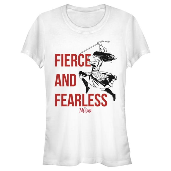 Junior's Mulan Fierce & Fearless  Graphic Tee White Large
