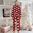 thumbnail image 5 of french terry split short pajama sets for women plush lounge wear Women's Christmas Santa Print Button Pocket Long Sleeve Trousers Home Pajama Set, 5 of 5