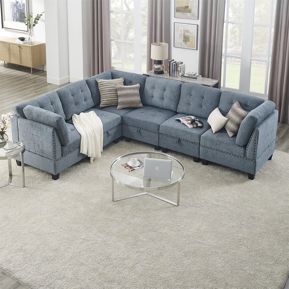 L Shaped Modular Sectional Sofa, DIY Combination Couch, Includes Three
