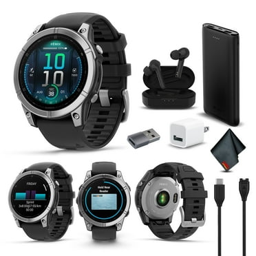 Garmin Fenix E 47MM AMOLED Premium Multisport GPS Smartwatch, 16 Days Long-Lasting Battery Life, Stainless Steel with Black Silicone Band Bundle