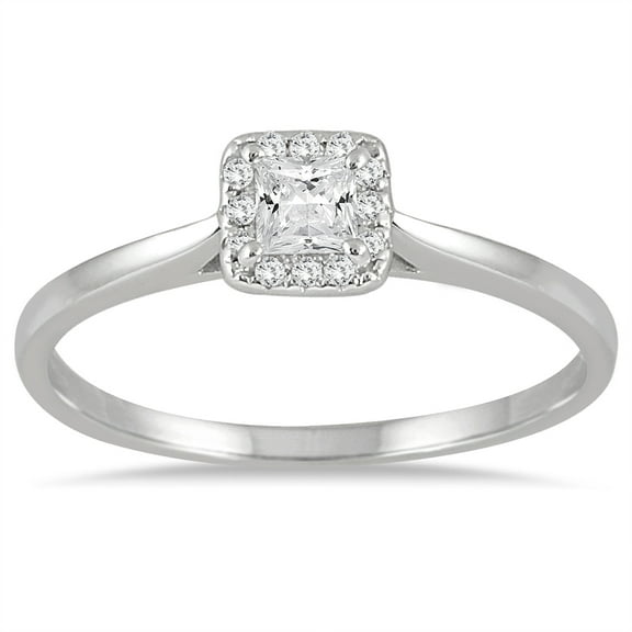 SZUL Women's 1/3 Carat TW Princess Diamond Halo Ring in 14K White Gold (J-K-L Color, I2-I3 Clarity)