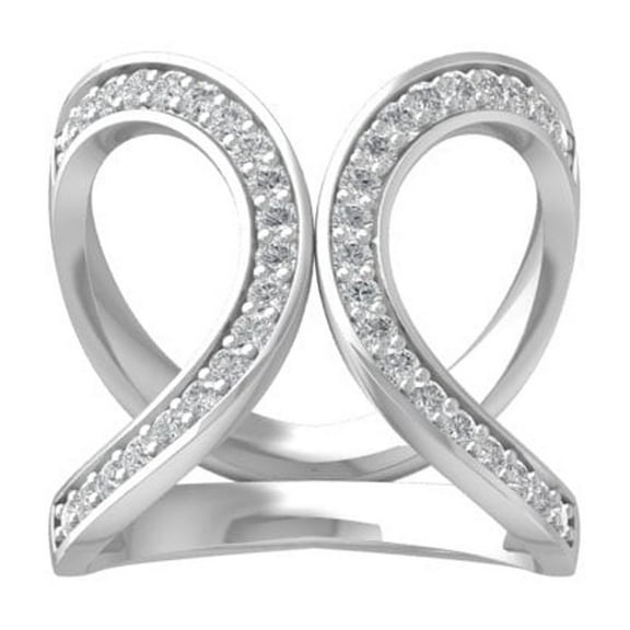 Araiya Fine Jewelry 10K White Gold Round-shape Lab Grown Diamond Bypass Open Band Ring ( 1/3 cttw, D-F Color, VS Clarity) Size 7.5