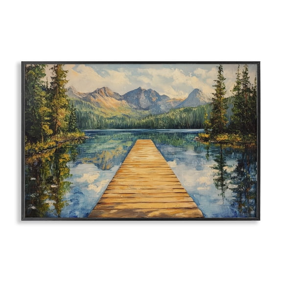 Stupell Industries Dock in The Mountains Black Framed Giclee Art, design by Petal Prints Design