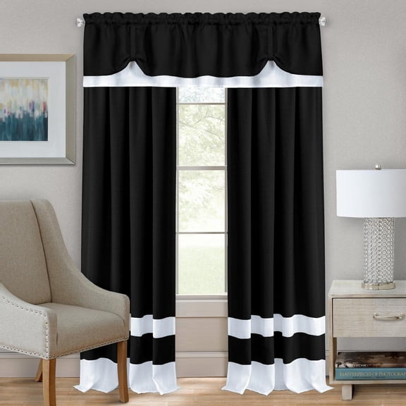 Complete 3 Pc. Window in a Bag Flax Linen Curtain Set - Black, 63 in. Long
