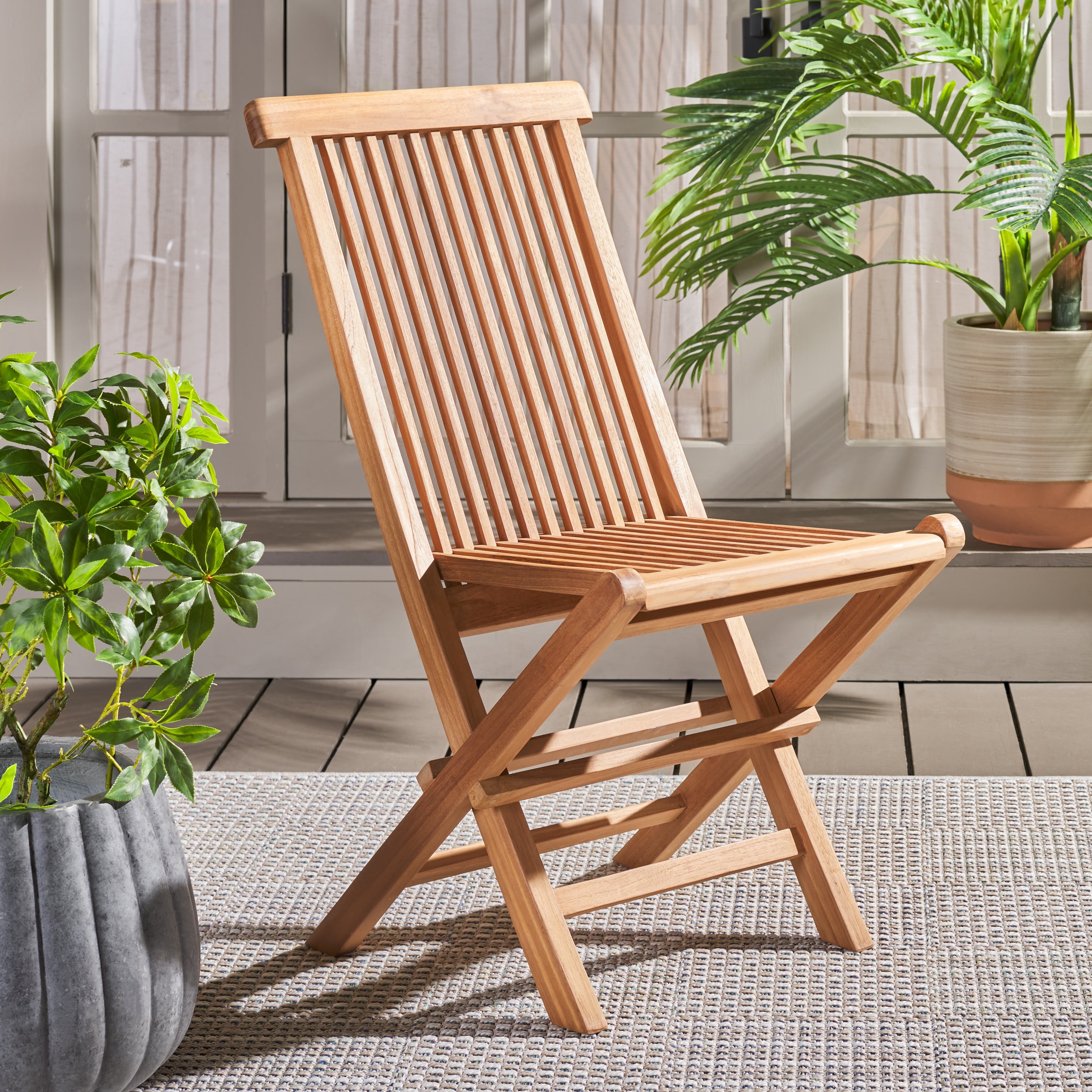 Safavieh Holly Outdoor Teak Wood Folding Chair - Set of 2, Natural