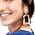 thumbnail image 3 of Gold Rectangle Geometric Dangle Earrings, Fashion Statement Drop Earrings for Women, 3 of 15