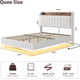 thumbnail image 2 of Queen forrado floating marco de cama con LED lights, estación de carga & almacenamiento cabecero: wood slats support, no necesita colchón base, easy to assemble (blanca), 2 of 8