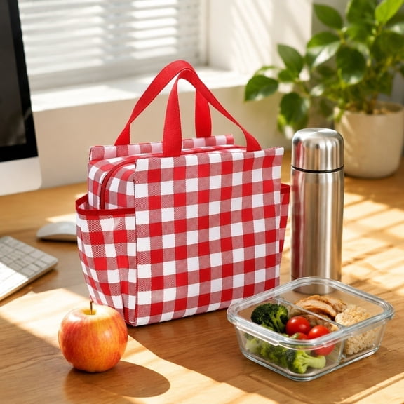 Insulated Lunch Bag, Portable Cooler Tote with Handle and Strap, Reusable Thermal Lunch Box for Work, Travel, Picnic, and Daily Commute