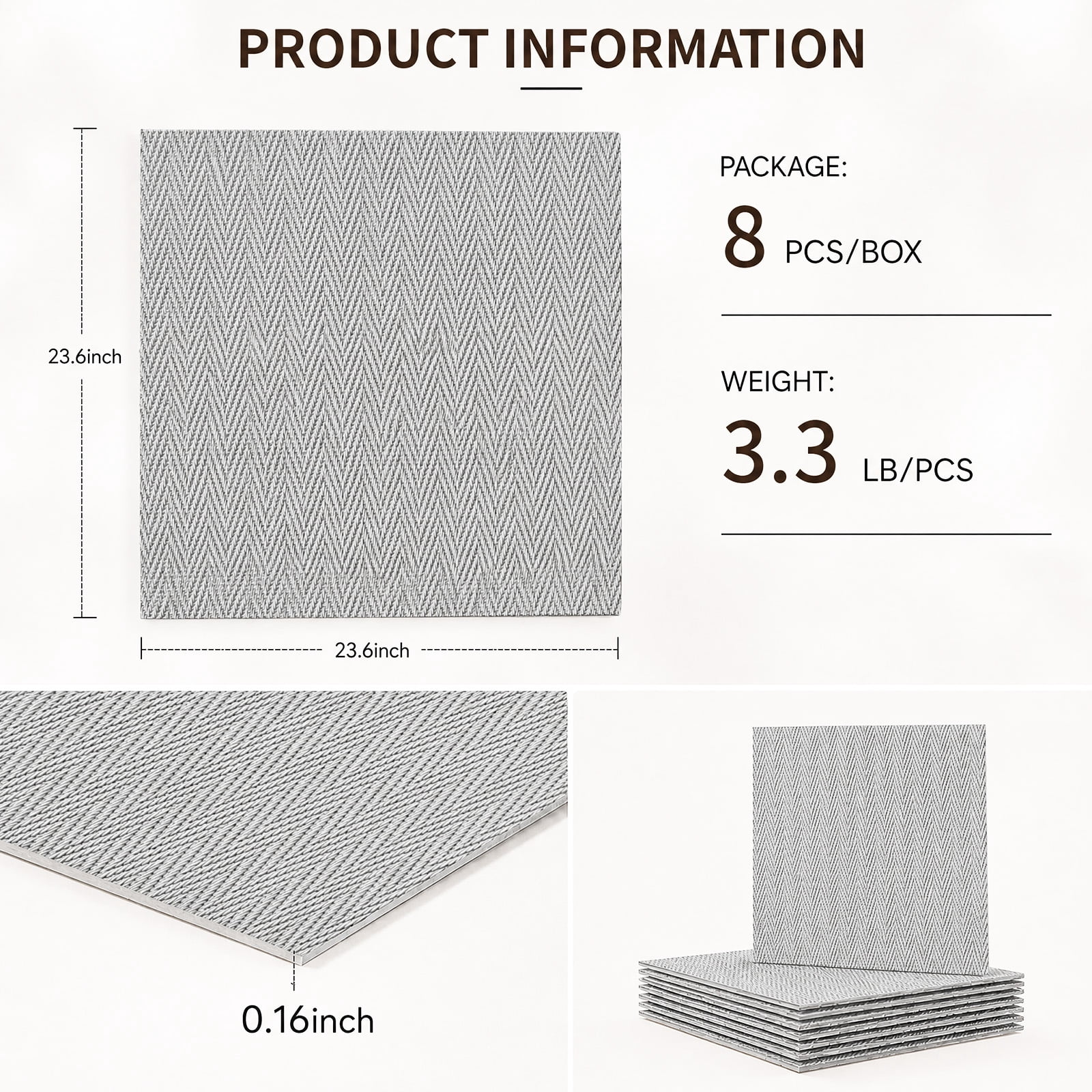 BEAUTYPEAK 8PCS 24"x 24" 3D Wall Panels Lightweight Wall Decor Panels for Home, Cement Grey