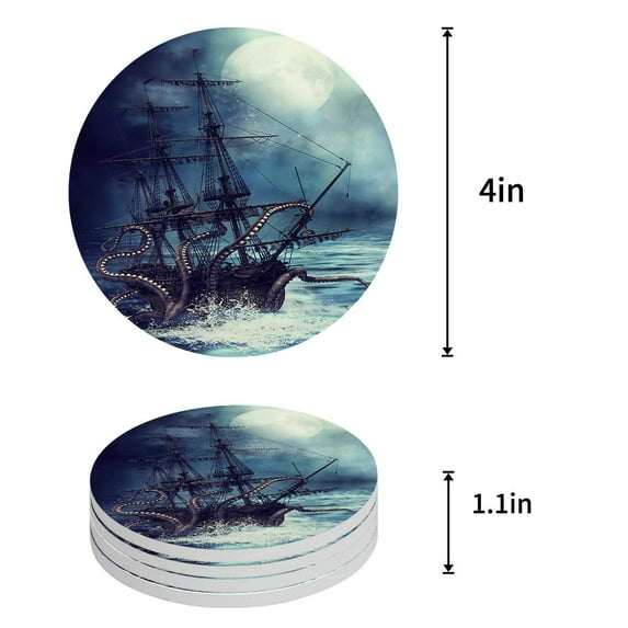 FMSHPON Merry Christmas Set of 6 Round Coaster for Drinks, Absorbent Ceramic Stone Coasters Cup Mat with Cork Base for Home Kitchen Room Coffee Table Bar Decor