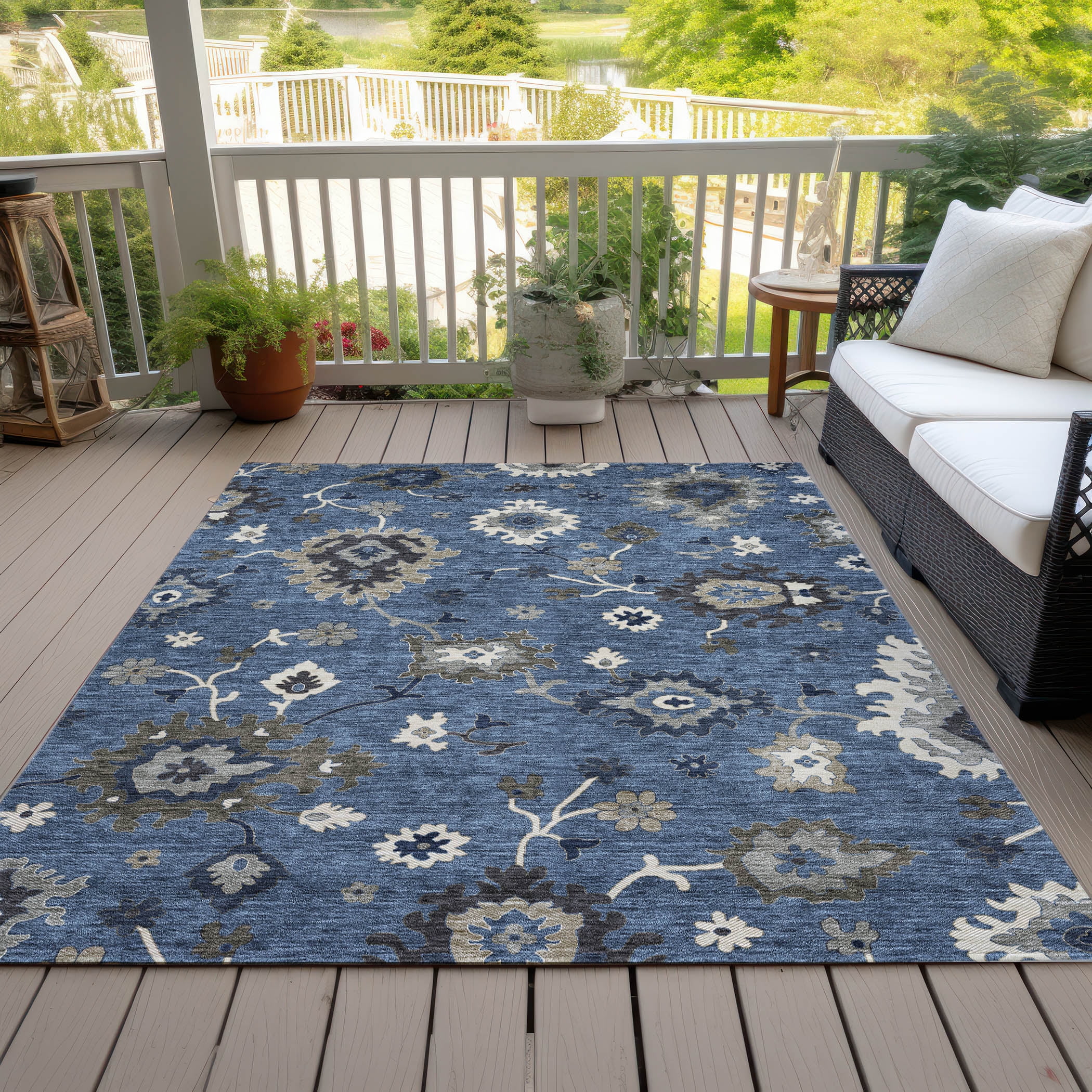 Addison Rugs Chantille Indoor/Outdoor Traditional Oushak Blue Washable Rectangle Rug, 8' x 10'