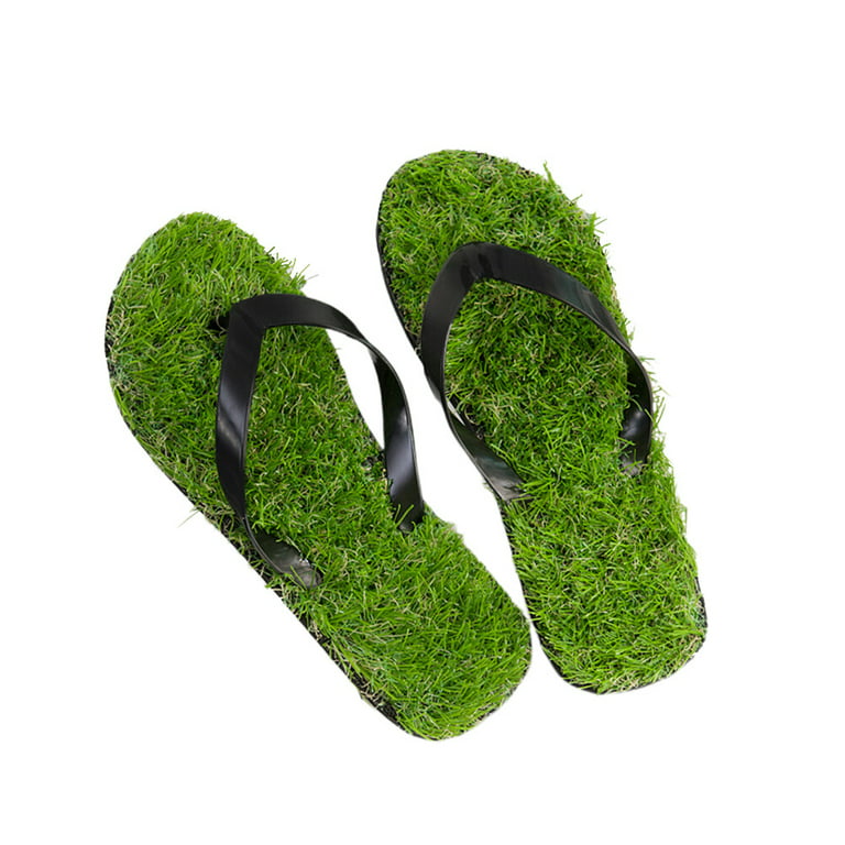 Black Creative Simulated Grass Flip-flops Summer Casual Artificial Lawn  Sandal Personality Slippers Size 40 and 41