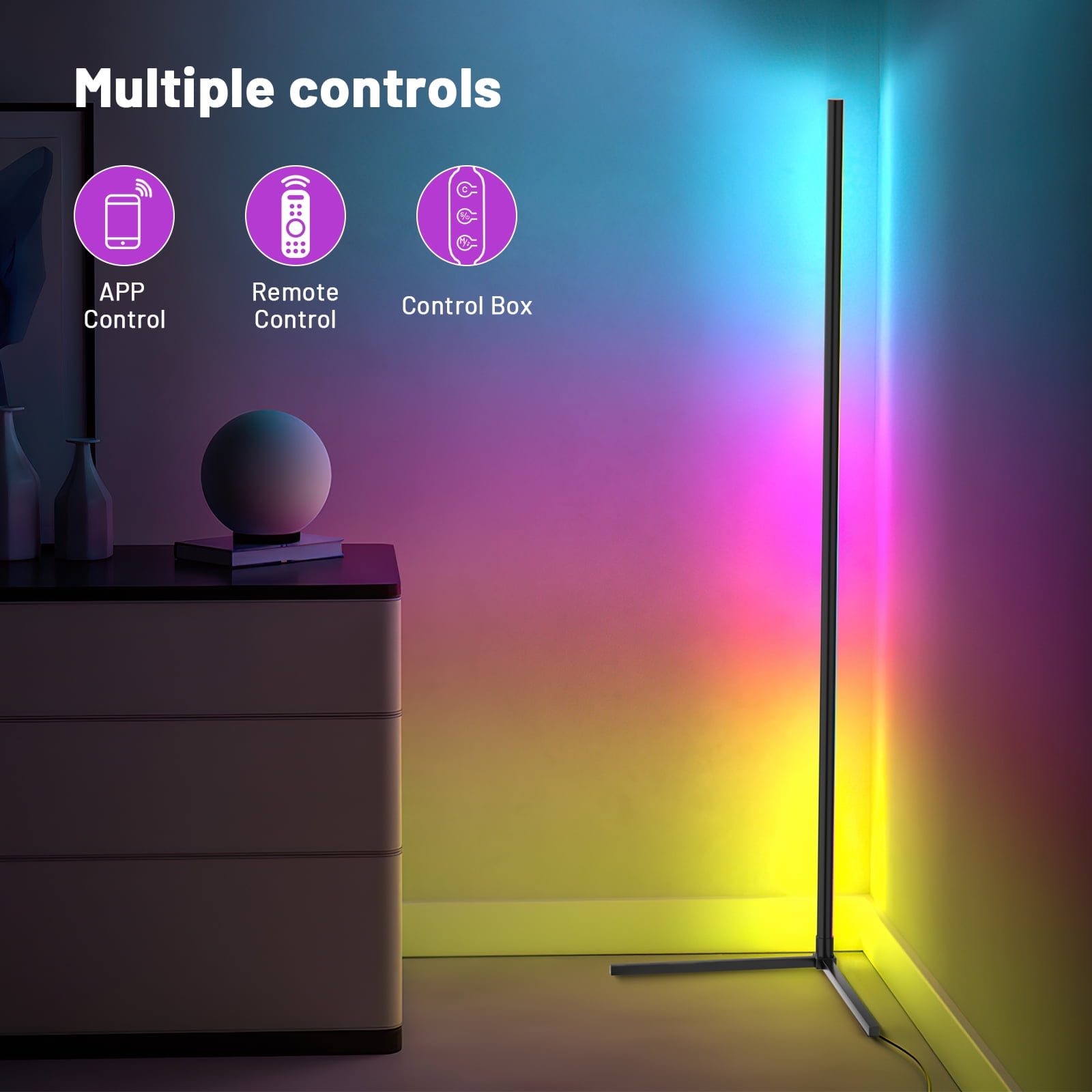 2PCS Led Corner Floor Lamp, Smart RGB Floor Lamp with APP&Remote, 16 Million Colors Changing, Music sync, Modern Corner led Light for Bedroom Living Room and Gaming Room, Timing&Schedule