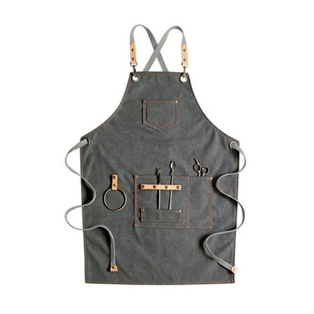

SIEYIO Chef Apron Cotton Canvas for Cross Back Adjustable Apron with Pockets for Women and Men Kitchen Cooking Baking Bib Apron Adjustable Strap and Large Pockets