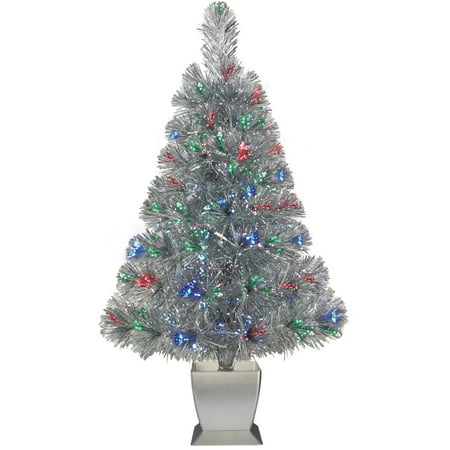 Holiday Time Tinsel Fiber Optic Concord Christmas Tree 32 in,
