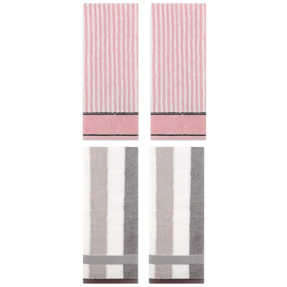 Unique Bargains 4 Pcs Absorbent Hand Towel 13" x 29" Grey/Pink