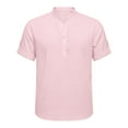 thumbnail image 5 of GUZOM Mens Henley Shirt 100% Cotton | Short Sleeve Casual & Comfortable Top, Relaxed Fit Stylish Mens Shirt in Pink,Size XL, 5 of 9