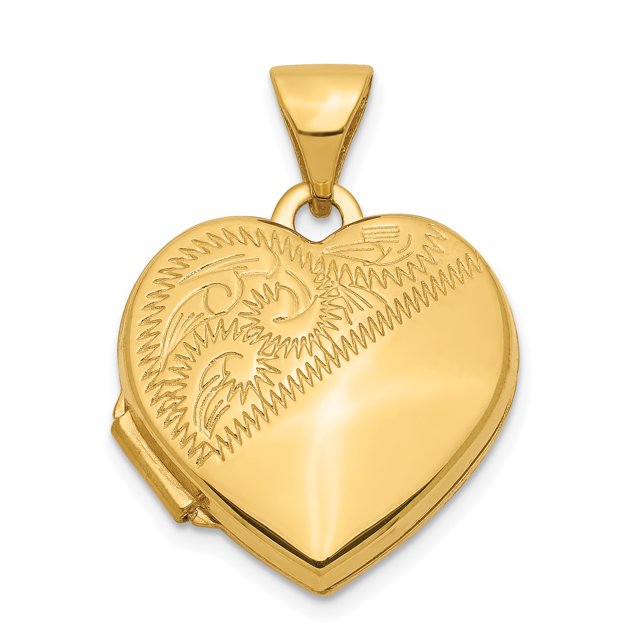 14k Yellow Gold 15mm Half Heart Locket Pendant Charm