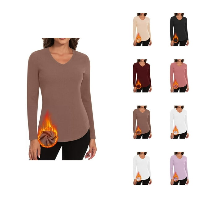 Chemises à Manches Longues pour Femmes 2026 Automne Hiver Col en V Ajusté Respirant T-Shirts