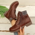 thumbnail image 2 of XUNKUSGA Ankle Boots for Women Classic Lace Up Side Zipper Low Heel Short Boots Comfortable Round Toe Quilted Panels Waterproof Motorcycle Boots for Fall Winter Brown 5.5, 2 of 6