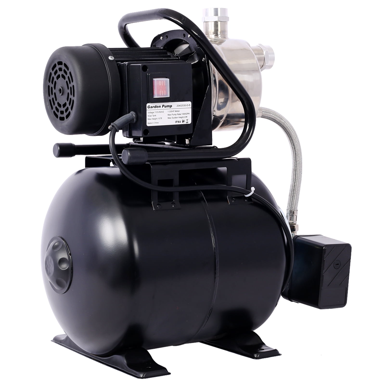 LuckyNote 1.6HP Shallow Well Pump with Pressure Tank, Automatic Water Booster Pump for Home Garden Lawn Farm, Stainless Steel Head, Black